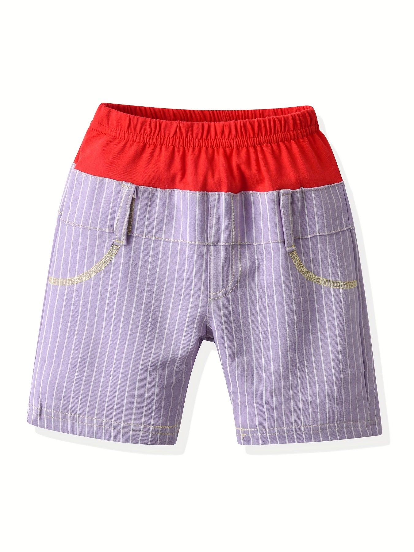 Toddler Girls Block Stripe Elastic Waist Casual Shorts