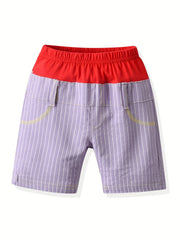 Toddler Girls Block Stripe Elastic Waist Casual Shorts
