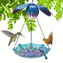 Peacock Feather Hanging Bird Bath Basin Bird Feeder