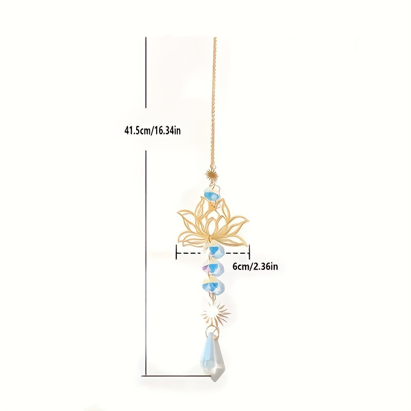 Lotus Flower Crystal Sun Catcher Wind Chime for Decor