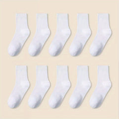 10 Pairs Solid Socks Comfy & Breathable Women's Stockings