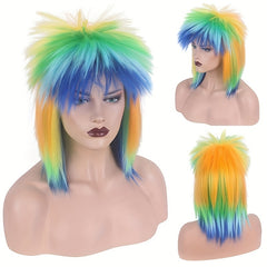 Rainbow Spiky Mullet Wig Cockscomb Wig Synthetic Wig With Bangs