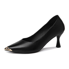 Metal Pointed Toe Kitten Heels Soft Leather Stiletto Pumps