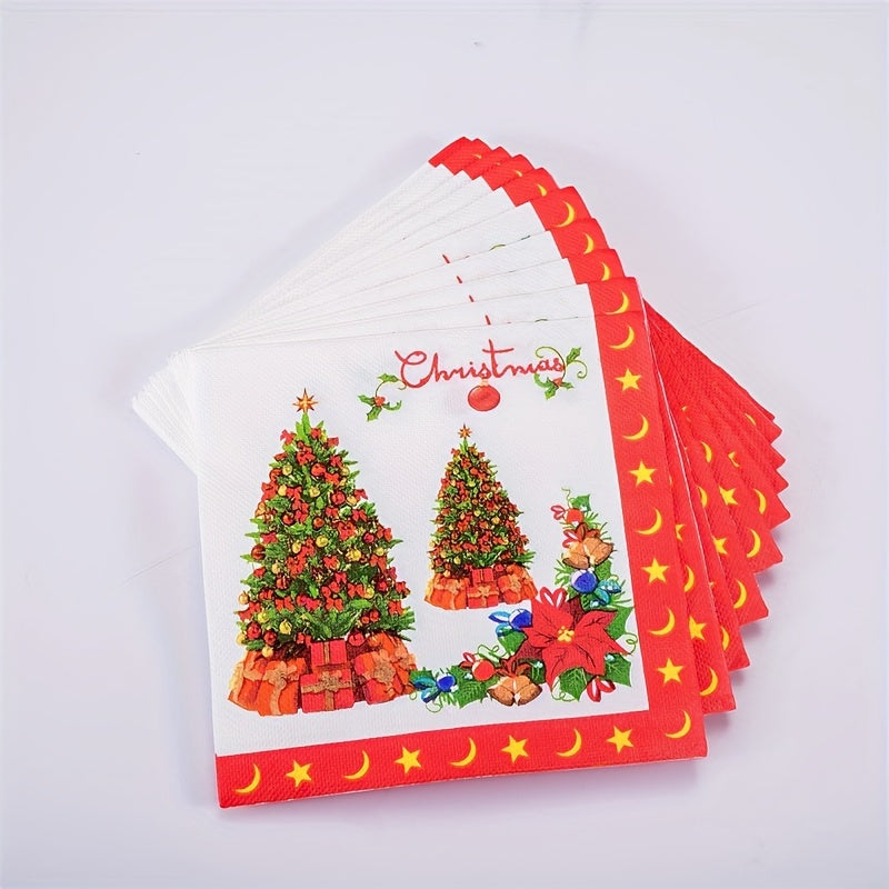 Merry Christmas Tree Print Napkins 20pcs Red Party Tableware for Xmas Party