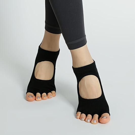 5 Toe Yoga Socks Open Toe Anti Skid Low Cut Dance Socks With Grips