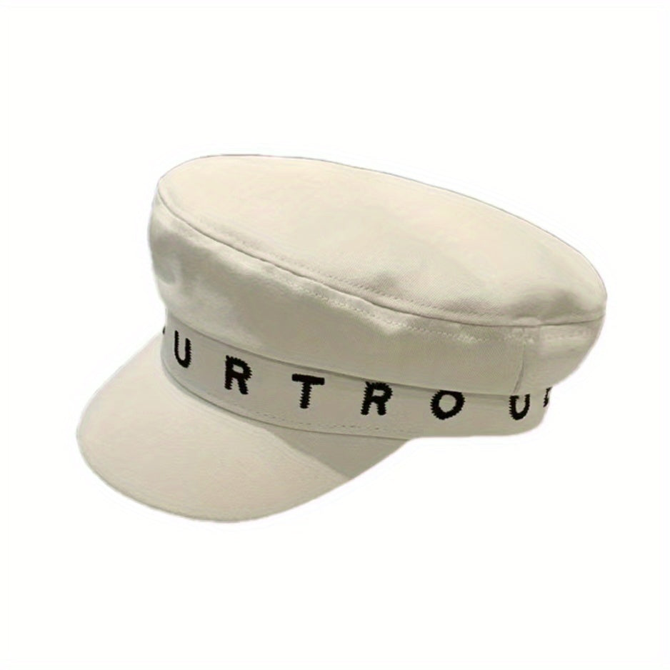 Embroidered Beret Cap Metal Star Strap Women Octagonal Hats