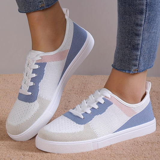 Women's Mesh Lace-Up Skate Shoes Breathable Flat Outdoor Walking Shoes