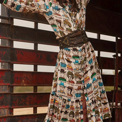  Cartoon Cowboy Print Shirt Dress