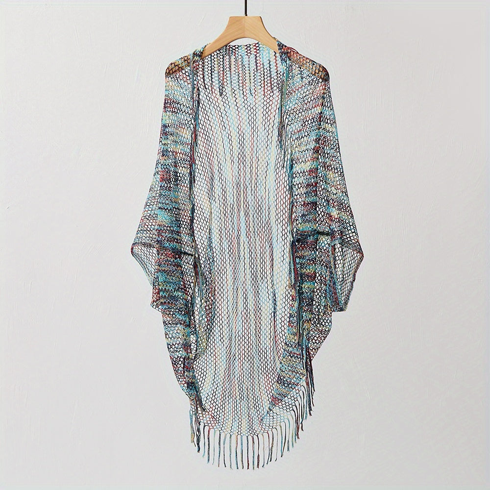 Fishnet Tassel Shawl Mesh Bikini Cover Up Beach Cape