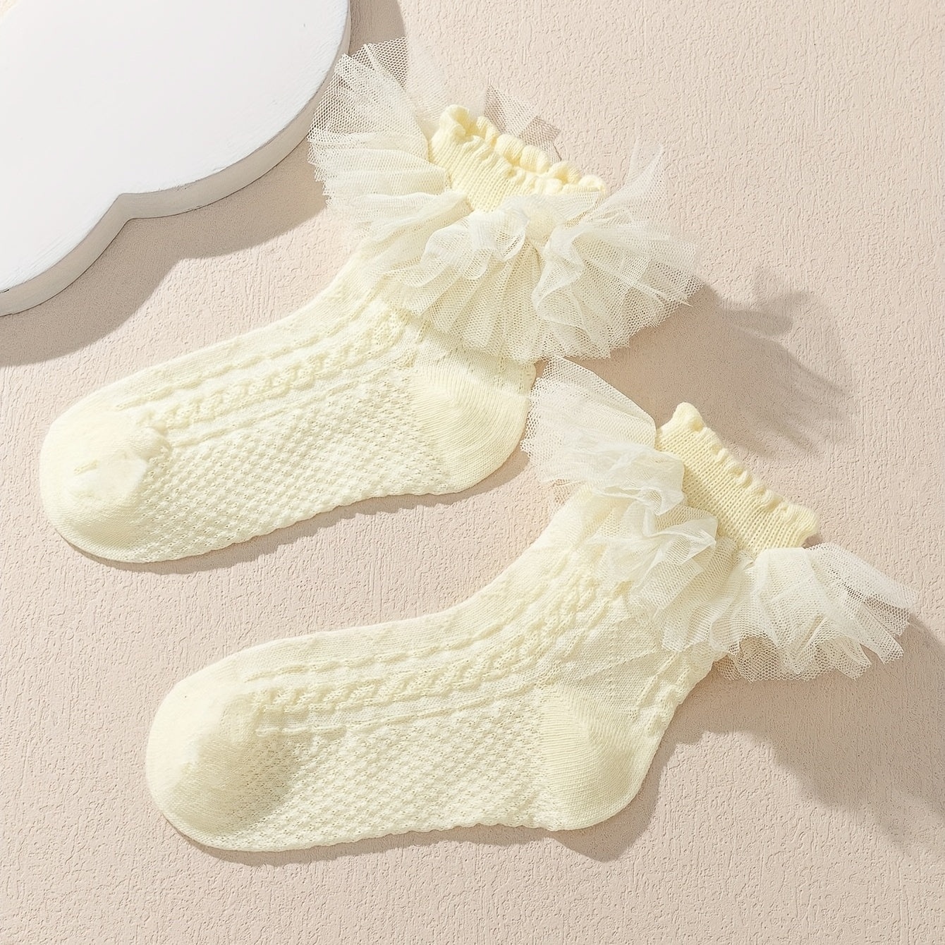 Girls Princess Puffy Mesh Brim Socks for Kids