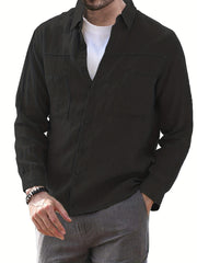 Men's Casual Solid Button Up Long Sleeve Shirt