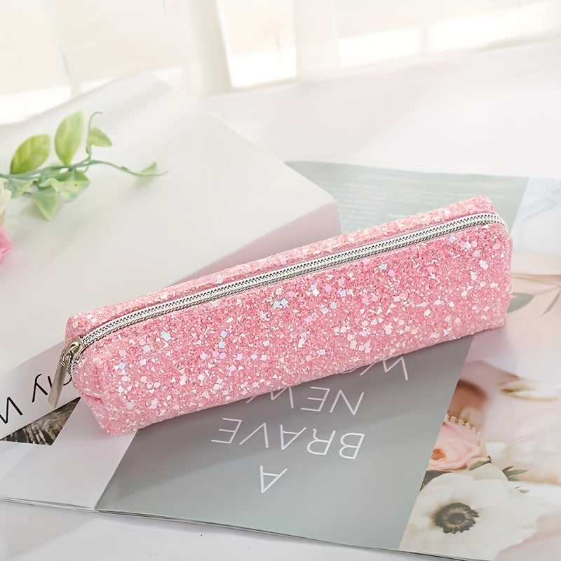 Glitter Powder Pencil Case Oxford Cloth Study Stationery Organizer