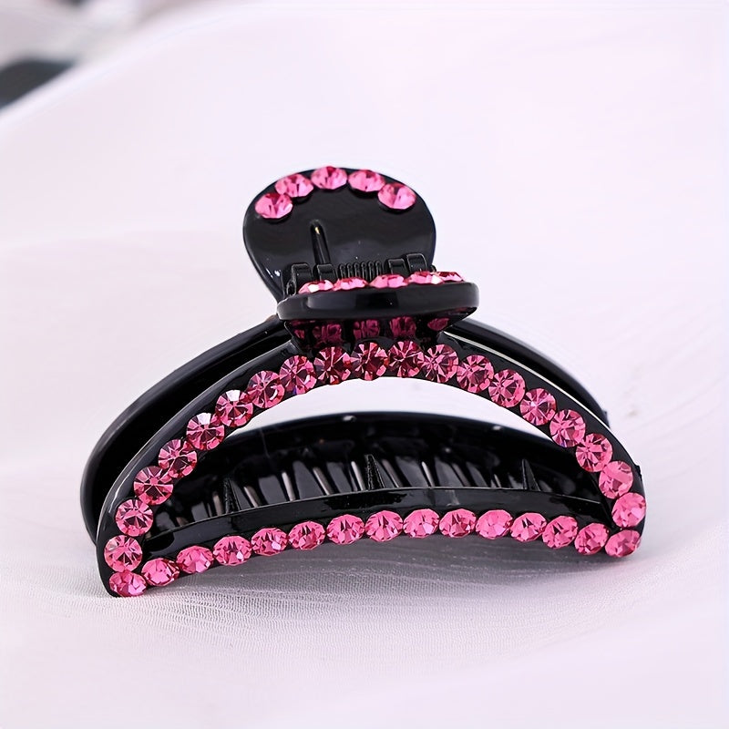 Pink Rhinestone Hair Claw Ponytail Holder Women Girls Hair Claw Clip