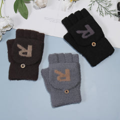 Men's Winter R Letter Knitted Fleece Gloves
