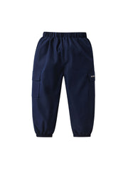 Boys Casual Elastic Waist Cargo Pants with Letter Patched Detail