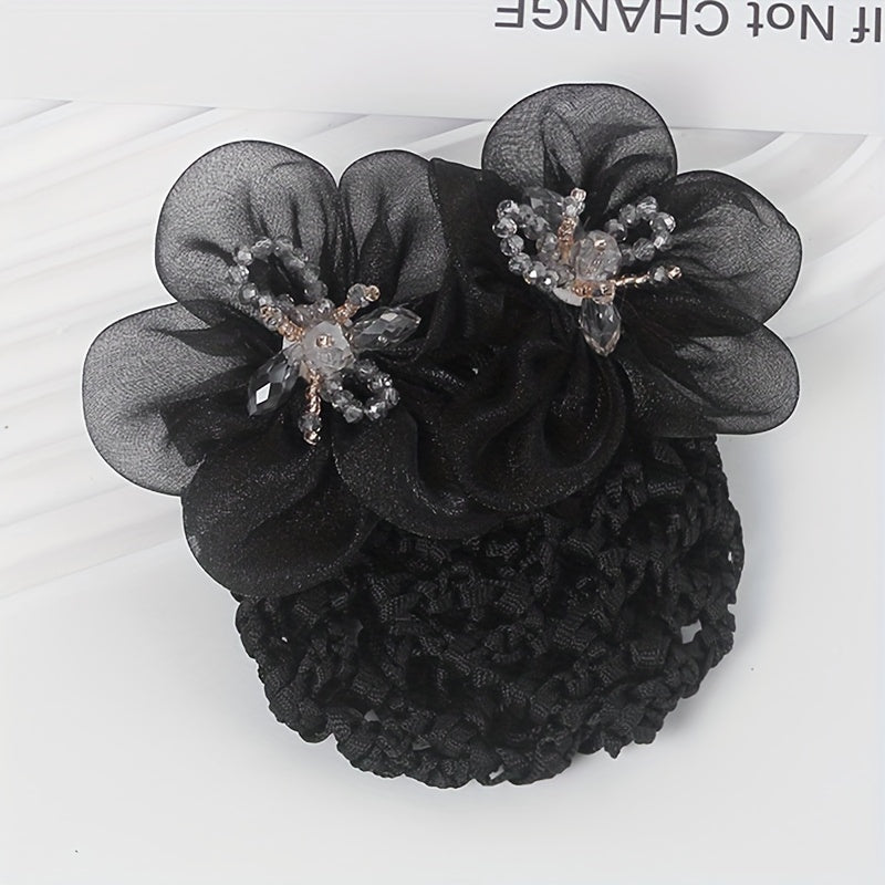 Organza Flower Hair Net Hair Snood Clip Accessory