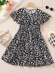 Girl's Ruffle Sleeve A Line Swing Flared Skater Party Dress