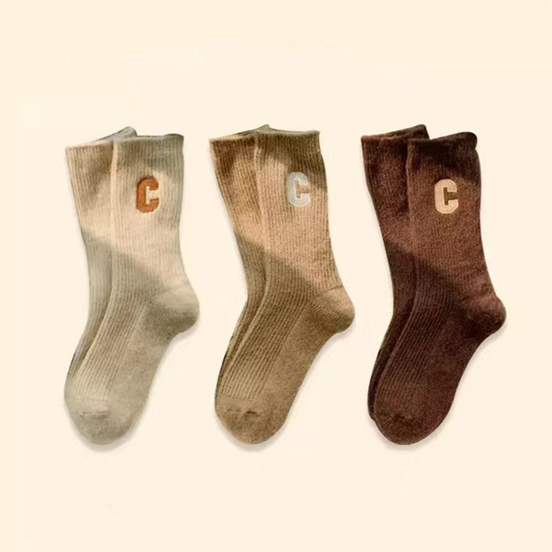 3 Pairs Letter Embroidery Mid Tube Socks