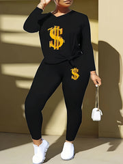 Women's Plus Graphic Print Top & Leggings 2 Pc Set