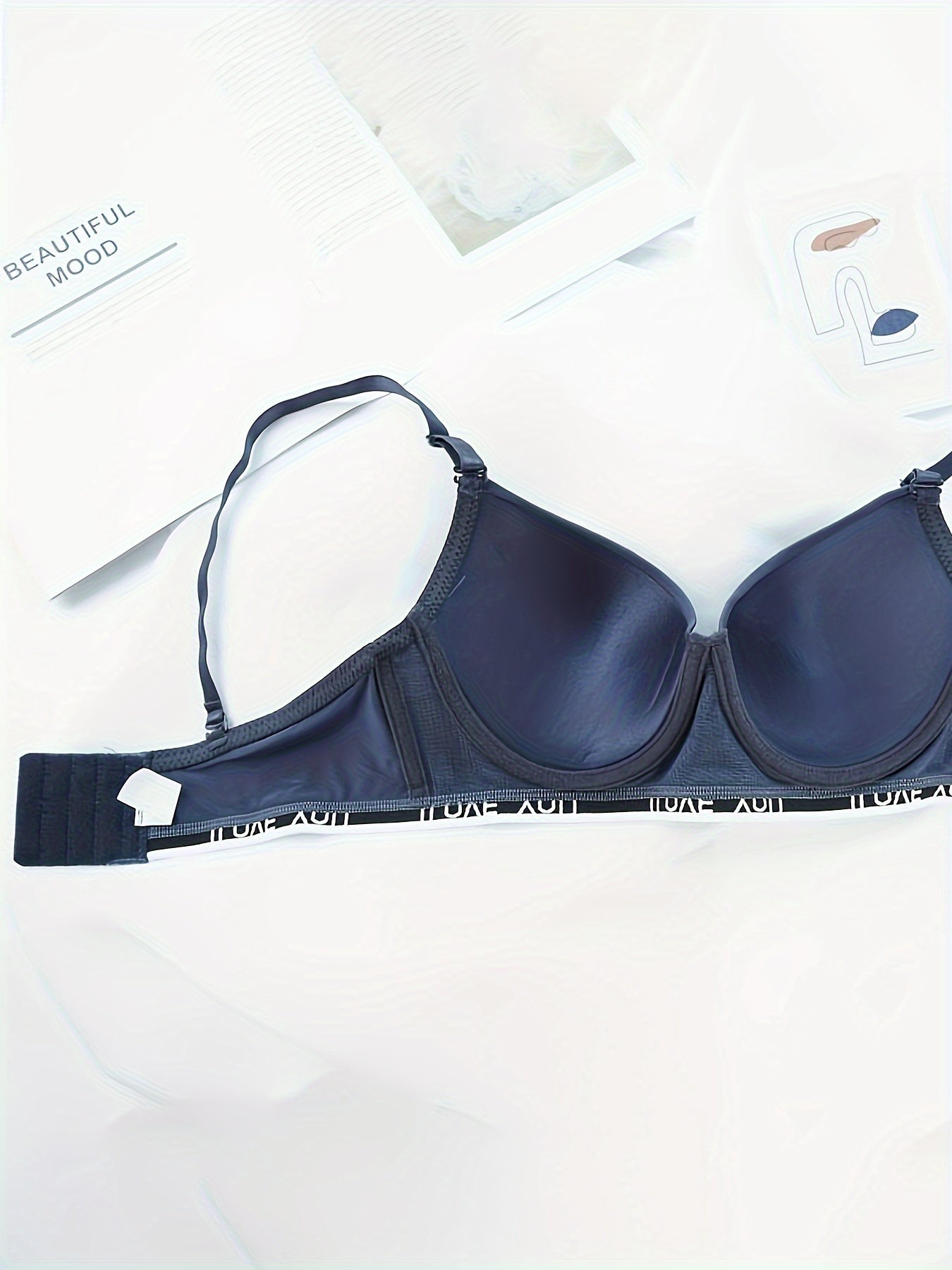 Letter Print T Shirt Bra Comfy & Breathable Push Up Bra