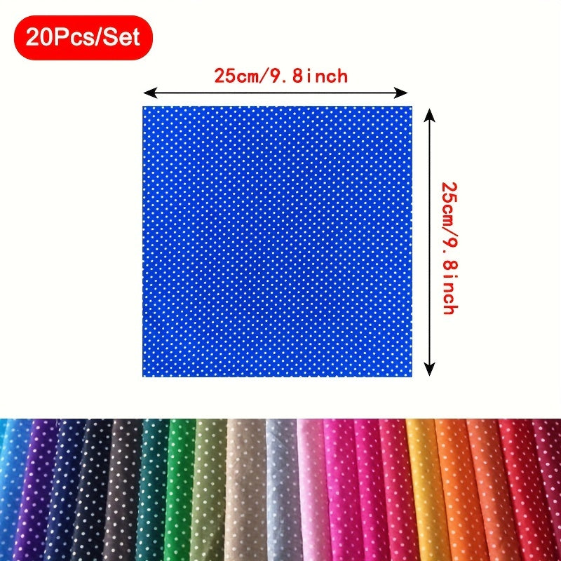 20pcs Multicolor Polka Dot Cotton Fabric Patchwork Cloth for DIY Crafting