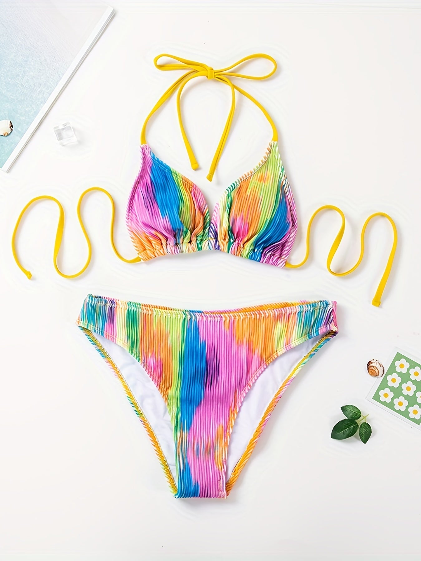 Tie Dye Print Halter Tie 2 Piece Bikini Set