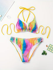 Tie Dye Print Halter Tie 2 Piece Bikini Set