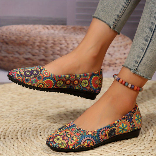 Women's Flower Pattern Slip-On Flat Shoes Lightweight & Comfortable