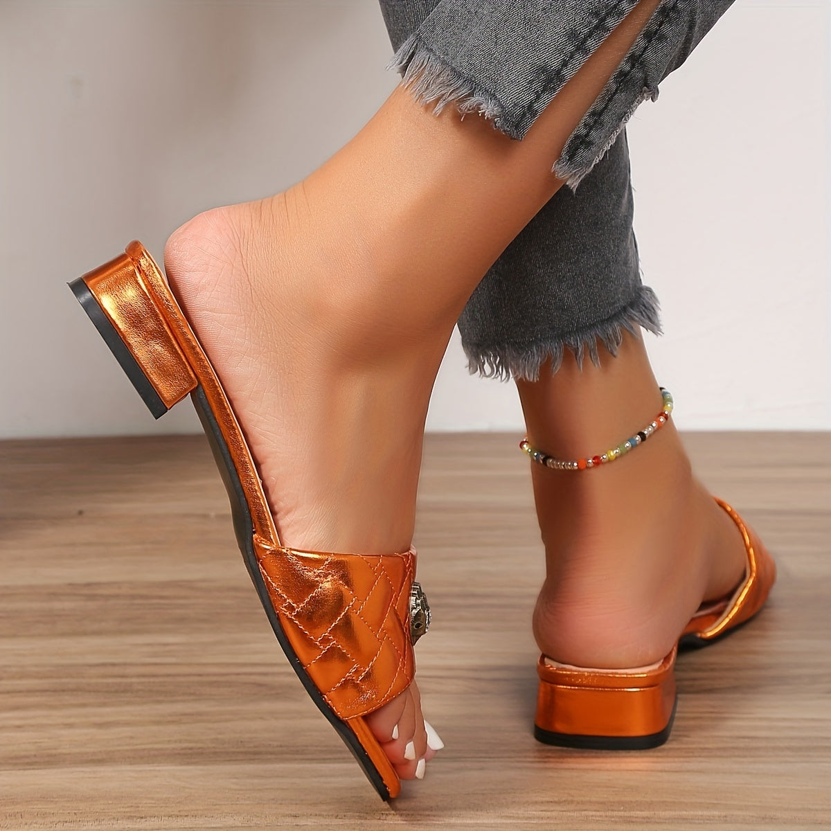 Women's Quilted Slide Sandals Chunky Heels Open Toe Casual Shoes