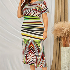  Abstract Print Mermaid Dress