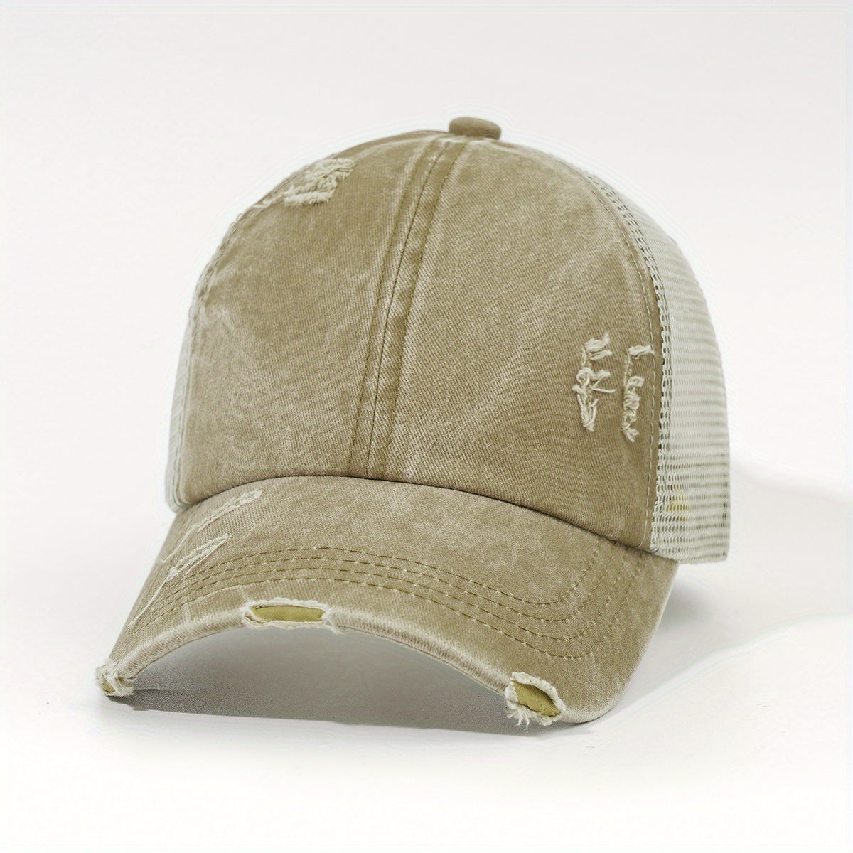 Distressed Ponytail Trucker Hat Adjustable Baseball Cap