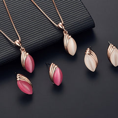 Oval Shape Pendant Necklace & Stud Earrings Set for Women & Girls