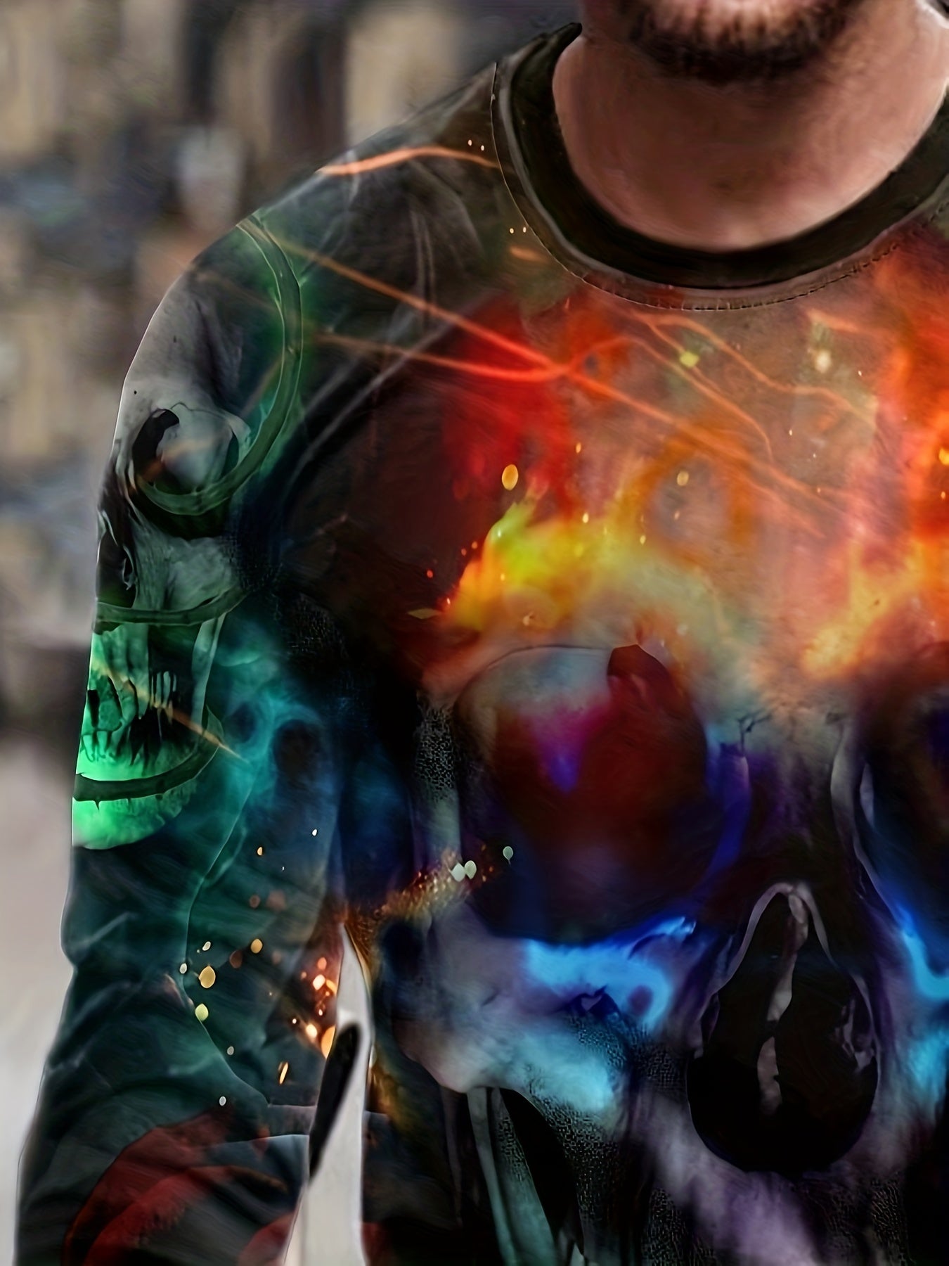 Colorful Skull 3D Print Men's Long Sleeve Novelty T shirt