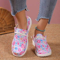 Floral Print Canvas Lace Up Sneakers Lightweight Low Top Shoes