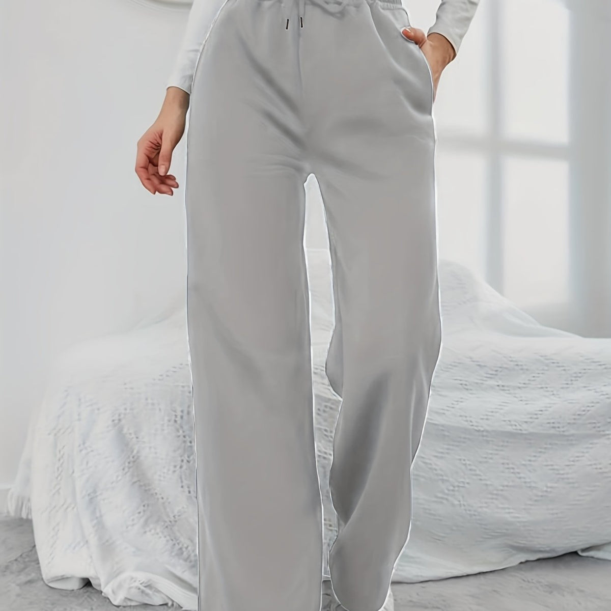  Wide Leg Drawstring High Waist Sweatpants