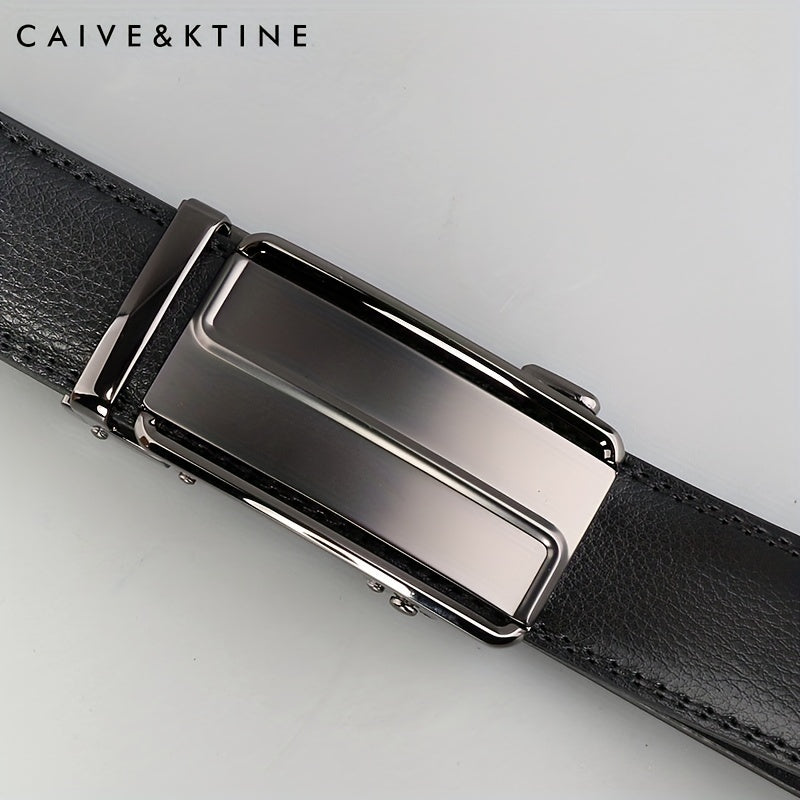 Caivektine Men's Cowhide Casual Leather Belt with Automatic Buckle