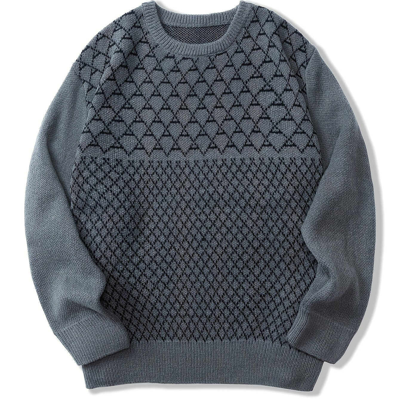 Diamond Pattern Knitted Sweater Men's Casual Warm Pullover Fall Winter
