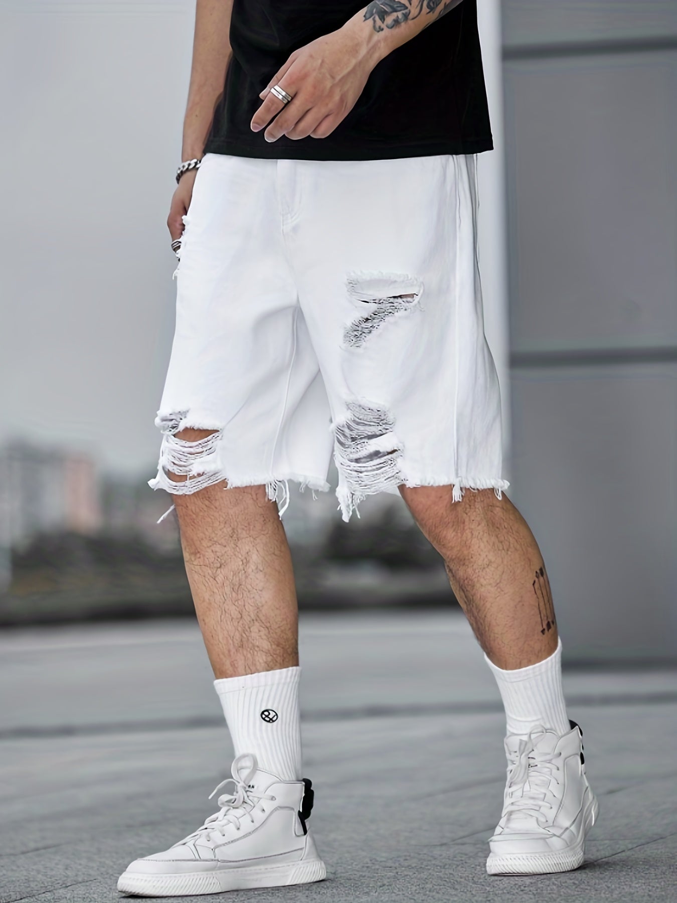 Men's Distressed Denim Shorts Casual Street Style