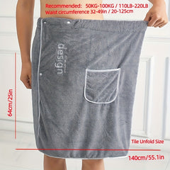 Men's Bath Towel Skirt with Pocket Soft Coral Fleece Absorbent Wrap Towel