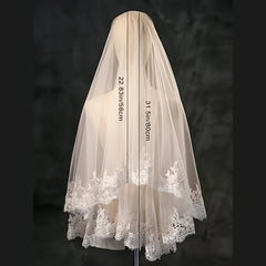 Bridal Veil with Embroidered Floral Tulle Overlay for Weddings