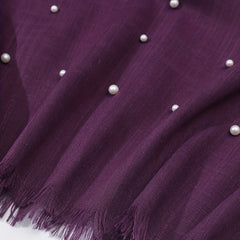 Faux Pearl Decor Raw Trim Scarf Shawl Wrap for Daily Wear Purple