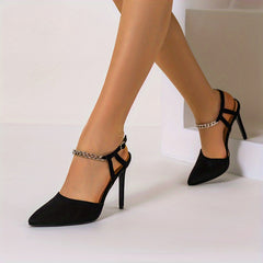 Women's Ankle Chain Strap High Heels Pointed Toe Slingback Stiletto Sandals
