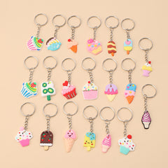 20pcs Cartoon Ice Cream Keychain PVC Key Ring Purse Bag Backpack Car Charm