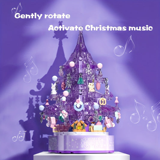 729pcs Purple Christmas Tree Building Blocks Toy with Music Box