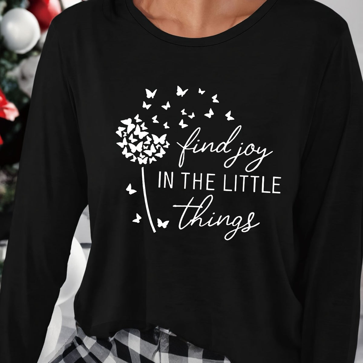 Letter Print Lounge Tops Long Sleeve Crew Neck Top Women's Loungewear