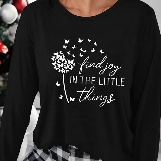 Letter Print Lounge Tops Long Sleeve Crew Neck Top Women's Loungewear