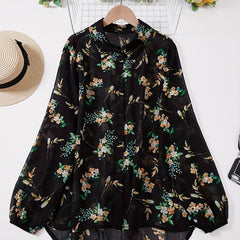  Floral Print Button Up Long Sleeve Blouse