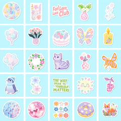 50pcs Spring Pastel Flower & Animal Stickers for Teens