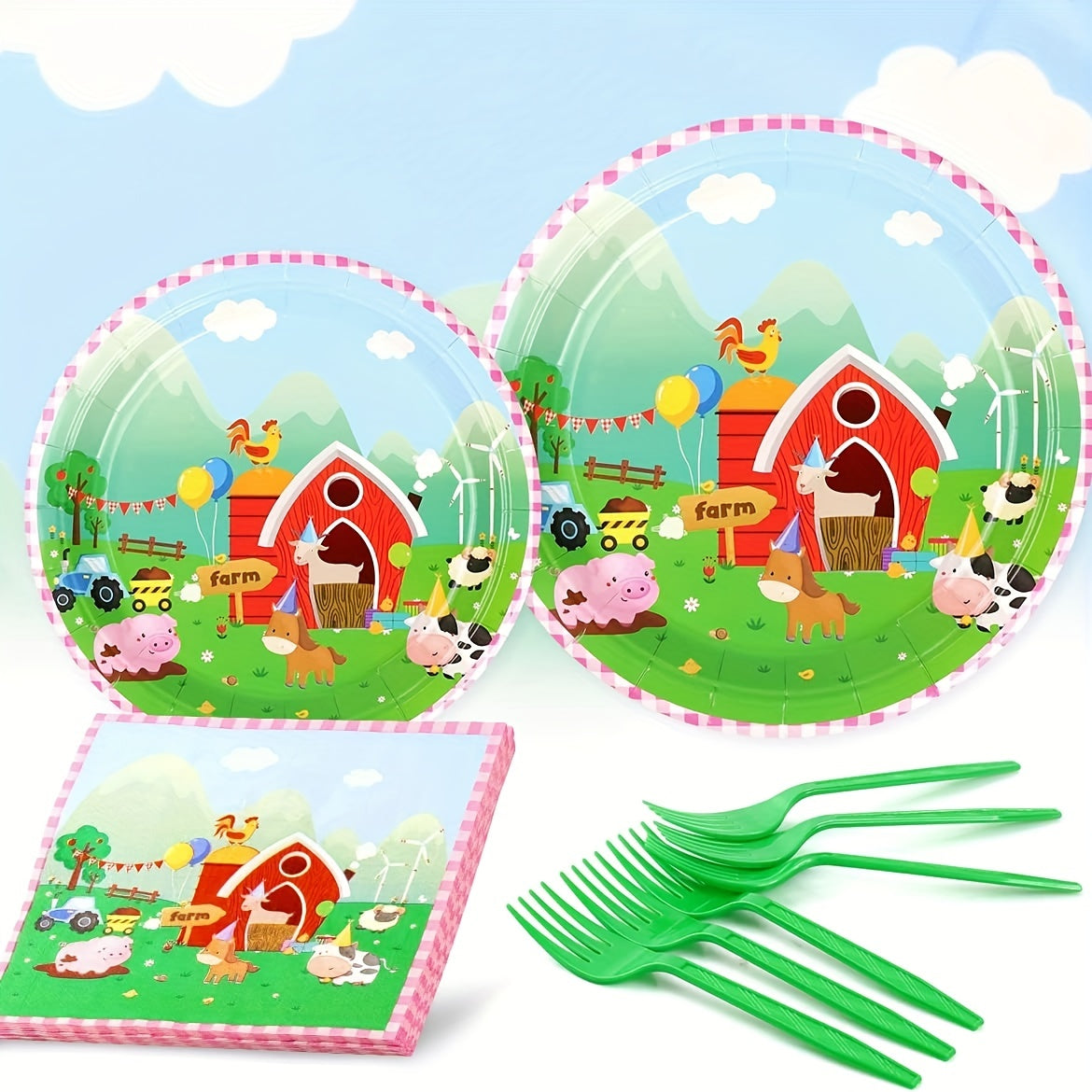 50pcs Farm Animals Party Supplies Barnyard Animals Birthday Tableware Set