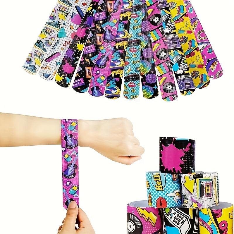 12pcs 80s 90s Slap Bracelets Retro Theme Party Decorations